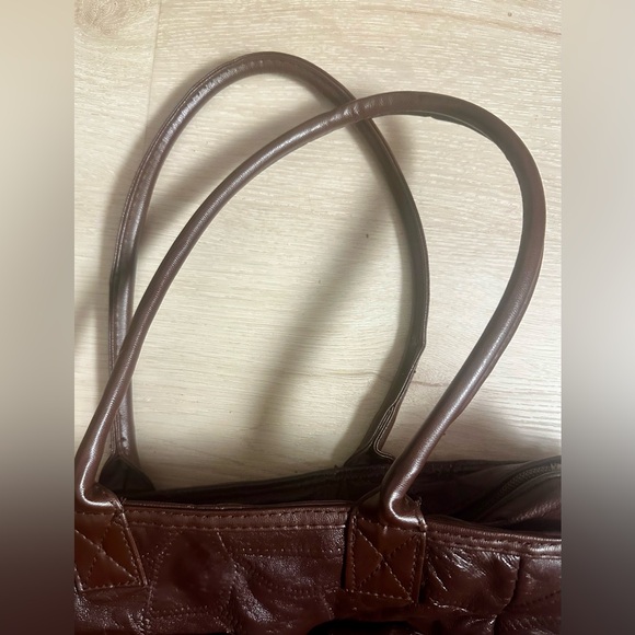 Dark Chocolate Brown Patchwork Lambskin Leather Vintage Travel Tote Bag - Picture 11 of 15